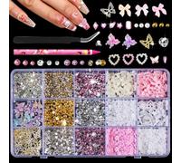 10000pcs Nail Charms and Gems, Pink Cute Bow Heart 3D Flower Charms for Junk Cases kit, Gold Chunky Butterfly Charms for Nails Design,Nail jewels Diamond Rhinestones, Beads Pearls