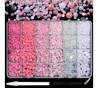 10000Pcs Strass Ongle Nail Art Perles et Plates Semi-Circulaires Perles, BetterJonny Nail Art Diamants en Cristal à Dos Plat 3-8mm Perles Demi Rond avec Pincette et Stylo pour Art d’Ongles DIY, F