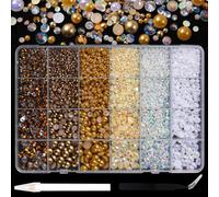 10000Pcs Strass Ongle Nail Art Perles et Plates Semi-Circulaires Perles, BetterJonny Nail Art Diamants en Cristal à Dos Plat 3-8mm Perles Demi Rond avec Pincette et Stylo pour Art d’Ongles DIY, C