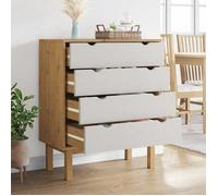 (10007)Moderne Commode OTTA Marron et blanc 76,5x39,5x90 cm Bois de pin massif ,poid:21.2 kg