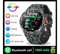 1000Mah Ultra-Longue Durée De Vie De La Batterie Montre Intelligente Hommes En Plein Air Compas Fitness Montres Gps Sport Bluetooth Appel Smartwatch Homme 2025 Nouveau.Camouflage Green.