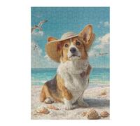 1000pcs(38x26cm) Casse-têtes pour Adolescents Beach Corgi with Hat Casse-têtes pour Adultes, Jeu De Réflexion, Anti-Stress, Idéal en Cadeau pour Toute La Famille 1000pcs(38x26cm)