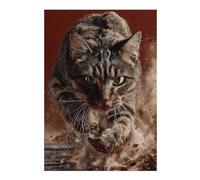 1000pcs(38x26cm) Puzzle pour Adolescents Focused Tabby Cat Leaping Forward Puzzle - Jeux Relaxants - Défi Difficile - Cadeau d'anniversaire, Cadeaux, 1000pcs(38x26cm)