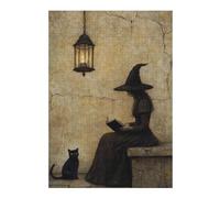 1000pcs(38x26cm) Puzzles pour Adultes Witch Reading Book with Black Cat Puzzle pour Adultes, Jouet, Décoration Murale, Passe-Temps, Cadeaux d'anniversaire Et Cadeaux Uniques 1000pcs(38x26cm)
