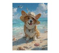 1000pcs(52x38cm) Puzzle Beach Corgi with Hat-1 Puzzle pour Adultes, Jouet, Décoration Murale, Cadeaux Uniques d'anniversaire Et De Noël 1000pcs(52x38cm)