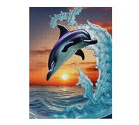 1000pcs(52x38cm) Puzzle pour Adolescents Dolphin by Sunset at Waves Puzzle pour Adultes : Jeux Relaxants, Meilleurs Cadeaux pour La Mémoire, pour Les Amis Et La Famille 1000pcs(52x38cm)