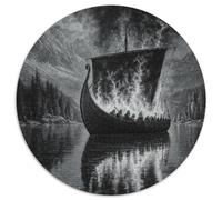 1000pcs (67.5x67.5cm) Drakkars Vikings en feu sur Le lac, Motifs en Noir et Blanc Puzzle Jouet en Bois Cadeau Unique Décoration Intérieure Jeu ÉduChatif Challenge Toy