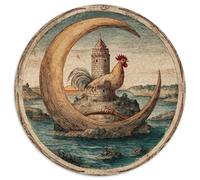 1000pcs (67.5x67.5cm) Moyen-âge Illustration with A Crescent Moon, A Chicken, and A Tower in A Lake Jigsaw Puzzles À Faire Soi-même pour Adultes