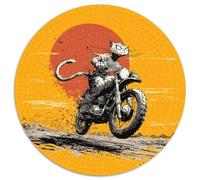 1000pcs (67.5x67.5cm) Puzzles pour Adolescents Adultes Chat à Moto, désert en arrière-Plan, Soleil