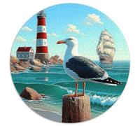 1000pcs (67.5x67.5cm) Scène côtière avec Mouette Jigsaw Illustration Nautique Vintage Puzzles À Faire Soi-même pour Adultes