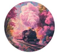 1000pcs (67.5x67.5cm) Train Puzzle Jouet en Bois Cadeau Unique Décoration Intérieure Arbres colorés, Ciel Rose Jeu ÉduChatif Challenge Toy