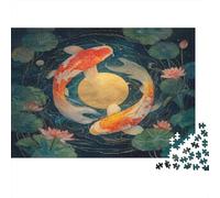 1000pcs (75x50cm) Carpes koï, Lune et Lotus Puzzle Jouet en Bois Cadeau Unique Décoration Intérieure Jeu Éducatif Challenge Toy