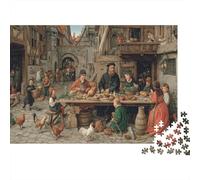 1000pcs (75x50cm) Carte Postale du XVIe siècle : Une Famille nombreuse dans la Cour d'un Bois-Framed House Jigsaw Puzzles À Faire Soi-même pour Adultes