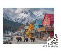 1000pcs (75x50cm) Puzzles pour Adolescents Adultes A Group of Grizzly Bears Roam The Streets and Riverbanks of Alaska