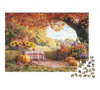 1000pcs (75x50cm) Puzzles pour Adolescents Adultes Automne Background Citrouilles in The Champ