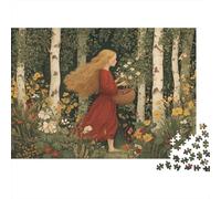 1000pcs (75x50cm) Puzzles pour Adolescents Adultes Barefoot Girl Picking Berries in A Birch Forest