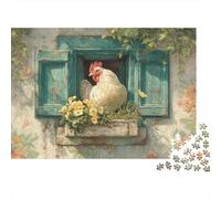 1000pcs (75x50cm) Puzzles pour Adolescents Adultes Chicks on The Fenêtre Jardinière en Bois