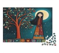 1000pcs (75x50cm) Puzzles pour Adolescents Adultes Hippie bohème, fée Mystique des Arbres Pleine Lune et étoiles