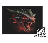 1000pcs (75x50cm) Puzzles pour Adolescents Adultes Tête de Dragon Noir et Rouge Flammes ardentes
