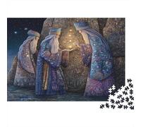 1000pcs (75x50cm) Puzzles pour Adolescents Adultes Trois chamans Devant Un Mur de Peinture rupestre Antique la Nuit