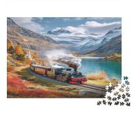 1000pcs (75x50cm) Train à Vapeur Vintage traversant Un Magnifique lac de vallée Puzzle Jouet en Bois Cadeau Unique Décoration Intérieure Jeu Éducatif Challenge Toy