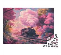 1000pcs (75x50cm) Train Puzzle Jouet en Bois Cadeau Unique Décoration Intérieure Colorful Arbres Pink Sky Jeu Éducatif Challenge Toy