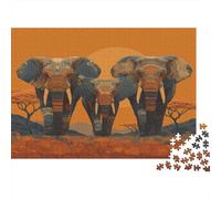 1000pcs (75x50cm) Trois éléphants dans Un Style Africain with Patterns on Their Bodies Puzzle Jouet en Bois Cadeau Unique Décoration Intérieure Jeu ÉduChatif Challenge Toy
