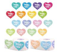 1000pcs Autocollants Jésus t'Aime, 16 Couleurs 2 Rouleau d'Autocollants Religieux Chrétiens Autocollants à Thème Religieux pour Enveloppes et Cartes d'Enfants (Forme de Cœur)