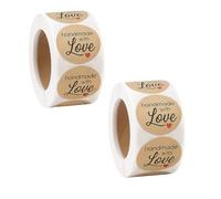 1000PCS Kraft Autocollant Papier 25mm, Autocollant Marron, Pastille Autocollante Ronde pour Mariage, DIY, Scrapbooking, Fête, Gommettes Autocollantes, version avec motif handmade with love