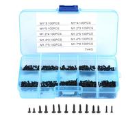 1000PCS Micro Self Tapping Screws Kit, M1/M1.2/M1.4/M1.7 Phillips Round Head Self Tapping Bolts Assortment Carbon Steel Black Screws