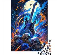 1000pcs Mini Puzzle pour Adultes Guitare Crâne Rose Difficile | 52x38cm Carton Décor Salon Structure Durable Cadeau Anniversaire Soulagement Stress