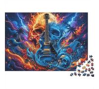 1000pcs Mini Puzzle pour Adultes Guitare Crâne Vague Difficile | 70x50cm Carton Décor Salon Structure Durable Cadeau Ami Entraînement Cérébral