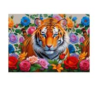 1000pcs Mini Puzzle pour Adultes Tigre Rose Fleur Carton | 38x26cm Carton Décoration Salon Surface Lisse Cadeau Anniversaire Détente D'esprit