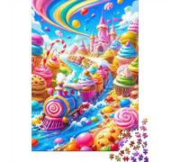 1000pcs Mini Puzzle pour Famille Bonbon Cupcake Château Relaxant | 52x38cm Papier Salon Décoration Surface Lisse Cadeau Anniversaire