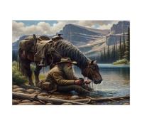 1000pcs Mini Puzzle pour Famille Cowboy Cheval Montagne Détente | 52x38cm Papier Amateurs Puzzle Assemblage Ornement Salon Cadeau Ami