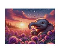 1000pcs Mini Puzzle pour Famille Éléphant Coucher De Soleil Fleur Détente | 52x38cm Carton Décoration Salon Coupe Précise Cadeau Ami Relaxation D'esprit