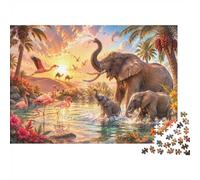 1000pcs Mini Puzzle pour Famille Éléphant Flamant Rose Coucher De Soleil | 70x50cm Carton Décoration Salon Coupe Précise Cadeau Anniversaire Relaxation