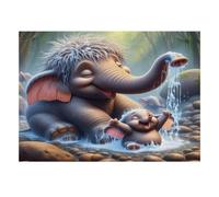 1000pcs Mini Puzzle pour Famille Éléphant Forêt Eau Détente | 38x26cm Papier Salon Décoration Surface Lisse Cadeau Anniversaire