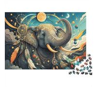 1000pcs Mini Puzzle pour Famille Éléphant Plume Lune Relaxant | 70x50cm Papier Ornement De Salon Coupe Précise Cadeau Anniversaire Détente