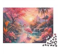 1000pcs Mini Puzzle pour Famille Flamant Cascade Coucher De Soleil Détente