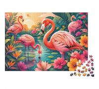1000pcs Mini Puzzle pour Famille Flamant Fleur Lac Détente | 52x38cm Carton Décor Salon Structure Durable Cadeau Ami Relaxation Esprit