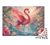 1000pcs Mini Puzzle pour Famille Flamant Fleur Lac Difficile | 70x50cm Carton Décor Salon Structure Durable Cadeau Ami Relaxation