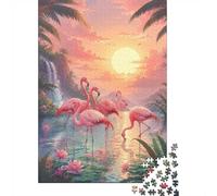 1000pcs Mini Puzzle pour Famille Flamant Rose Coucher De Soleil Cascade | 52x38cm Décoration Domicile Cadeau Ami Relaxation Esprit Finition Parfaite Carton