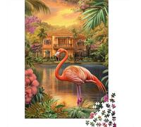 1000pcs Mini Puzzle pour Famille Flamant Rose Lac Maison