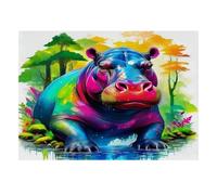 1000pcs Mini Puzzle pour Famille Hippopotame Forêt Eau Carton | 38x26cm Décor Maison Cadeau Ami Détente Structure Durable