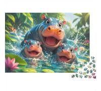 1000pcs Mini Puzzle pour Famille Hippopotame Nénuphar | 38x26cm Carton Décor Maison Coupe Précise Cadeau Anniversaire Relaxation