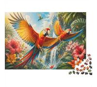 1000pcs Mini Puzzle pour Famille Perroquet Cascade Fleur Papier | 38x26cm Débutants Décoration Salon Découpe Précise Activité De Groupe