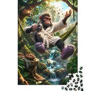 1000pcs Mini Puzzle pour Famille Singe Jungle Hamac Carton | 70x50cm Décoration Maison Découpe Précise Cadeau Ami Détente