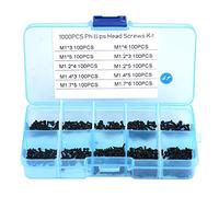 1000pcs mini vis à métaux, vis M1 M1.2 M1.4 M1.7 minuscules vis à tête croisée Kit d'assortiment de boulons autotaraudeurs