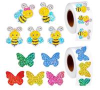 1000pcs Paillettes Stickers, Autocollants Abeille et Papillons, Gommettes Animaux, Gommettes Printemps, Mignons Autocollants Décoratifs pour Fêtes, écoles, Bricolage, Artisanat, Stickers Scrapbooking